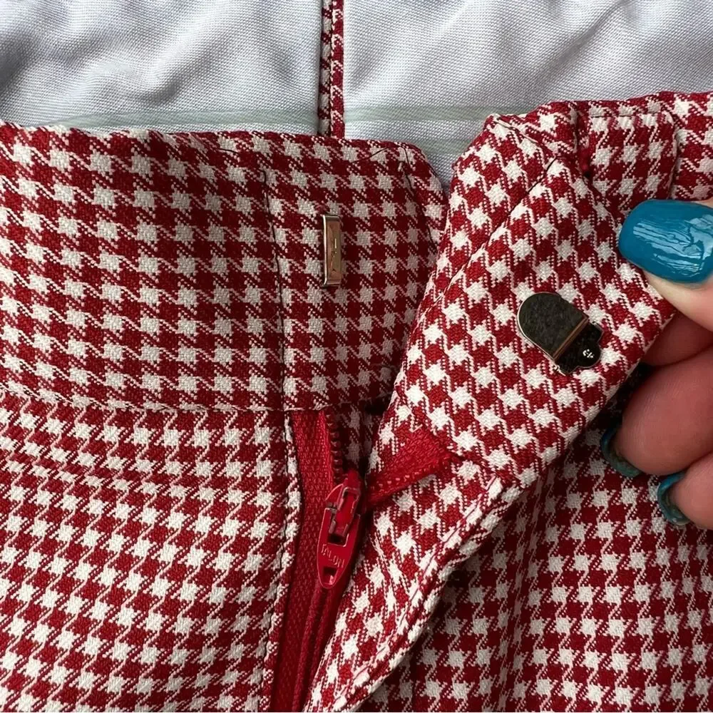 Vintage 60s 70s red white houndstooth cuffed dress slacks MEDIUM?